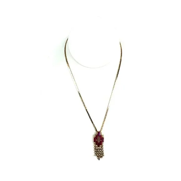 Hobe Signed 16 Choker Necklace Gold Tone Pink Retro Rhinestone Pendant